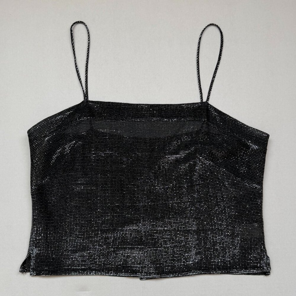 Black Sheer Sparkly Mesh Cami – Night Out Club Top w/ Back Closure